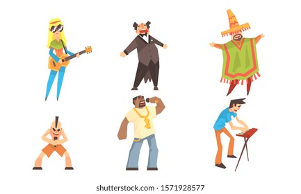 Singers of different musical directions. Set of vector illustrations.