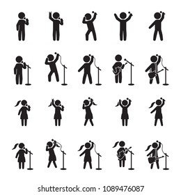 Singers icon set. People icon set of music performers. Vector.