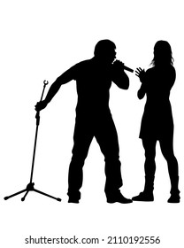Singers man and women in rap style on white background