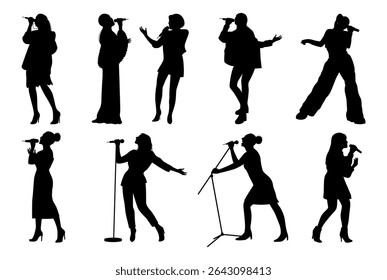 Singers Silhouette on White Background