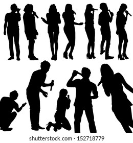 Singers Silhouette Set Vector