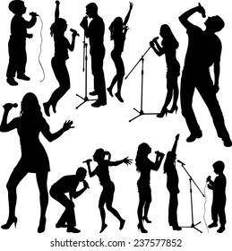 singers silhouette set vector