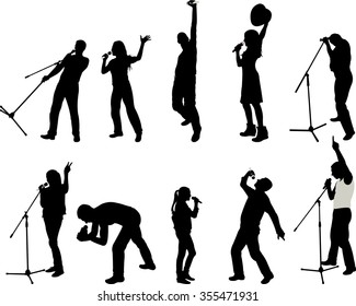 singers silhouette set vector