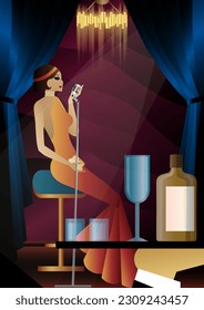 singers sing into microphones, 1920s 1930s, art deco
