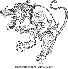 Singha Lion Himmapan Forrest Hand Drawn Stock Vector (Royalty Free ...