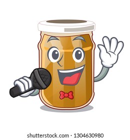 Singing almond butter cartoon in a bowl