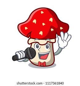 Singing amanita mushroom mascot cartoon