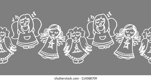 singing angels seamless horizontal border on dark background