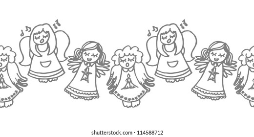 singing angels seamless horizontal border on white