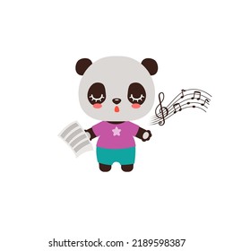 Singing Animal Cute Panda. Music Notes Song Learning. Musical Class Logo Or Mascot. Music Lesson Elementary School Subject. Kawaii Animal Student.