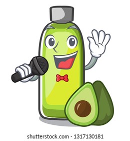 Singing avocado oil in the bottol cartoon vector illustration