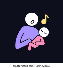 Singing to baby RGB color icon for dark theme. Infant-directed song. Parent voice. Sing lullabies to newborn. Isolated vector illustration on night mode background. Simple filled line drawing on black