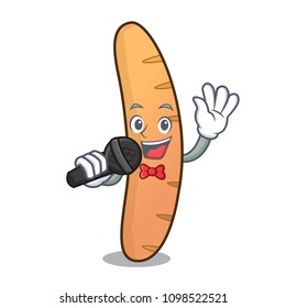 Singing baguette mascot cartoon style