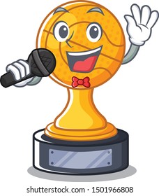 Singing basketball trophy character shaped on cartoon