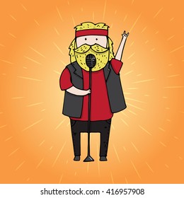 Singing bearded man from a rock band. vector illustration