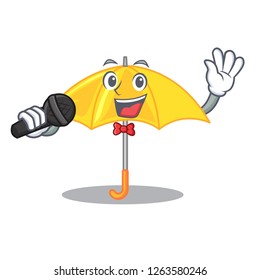 Singing beautiful open umbrella on yellow character