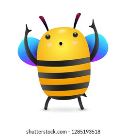Singing bee illustration. Blue wings, bee, cute. Cartoon concept. Vector illustration can be used for topics like kids, cartoons, advertisement
