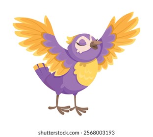 Singing Bird with Beak Enjoy Spring Vector Illustration