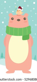 Singing bird and bear in winter Vector Illustration
