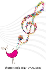 singing bird and bright music notes