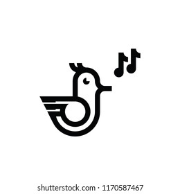 Singing bird flat design icon.