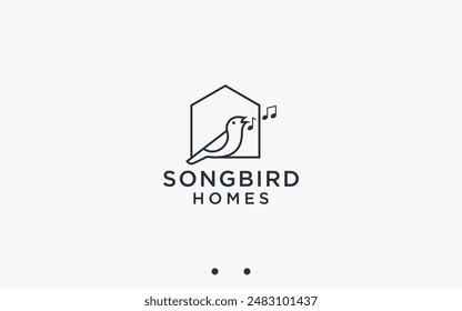 singing bird with house logo design vector silhouette illustration