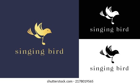 Singing Bird logo design vector illustration. bird with music note symbol icons set template