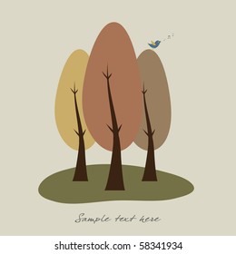 Singing bird on autumn trees, vector illustration