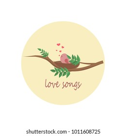 A singing bird on floral pattern with doodle meadow grass. Vector design for greeting card with text : You are my love. St Valentine's day illustration