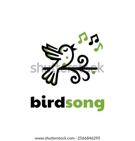Singing Bird On Tree Branch with Music Notes for Song Vocal or Nature Bird Voice logo design