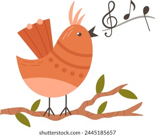 Singing Bird On Twig Vector Illustration