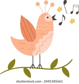 Singing Bird On Twig Vector Illustration