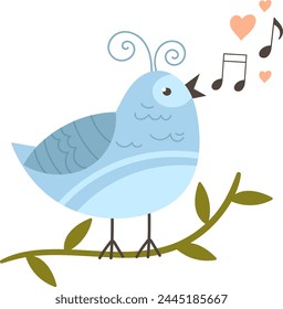 Singing Bird On Twig Vector Illustration