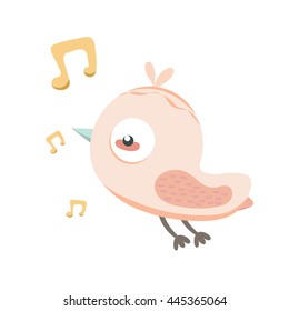 Singing bird in pastel colors. 