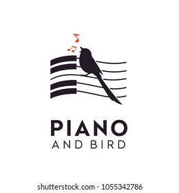 Singing Bird Piano Music Key Notes Silhouette logo design inspiration