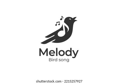 singing bird silhouette logo design with canary. Music Notes for Song Vocal symbol  or Nature Bird Voice logo design illustration