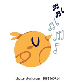 Singing bird vector in cartoon style. Little round yellow songbird illustration. Spring symbol.