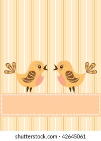 Singing birds. Greeting card with place for your text. Vector illustration.