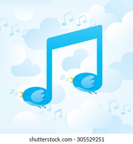 Singing birds and music notes. vector illustration