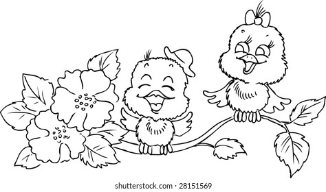 Singing birds  (picture to color, find the same colored picture in my portfolio)