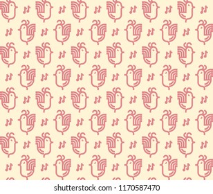 Singing birds seamless vector pattern.