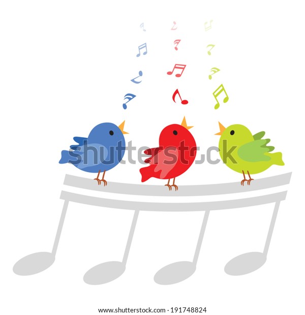 Singing Birds Vector Illustration Three Little Stock Vector Royalty Free