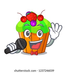 Singing black currant cupcake isolated on mascot