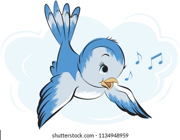 Singing Bluebird Retro Cartoon