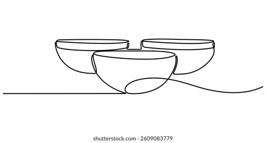 singing bowl icon continuous one line drawing, Tibetan singing bowl with a wooden resonant stick outline vector icon isolated on white background, Single line art singing bowl vector illustration.