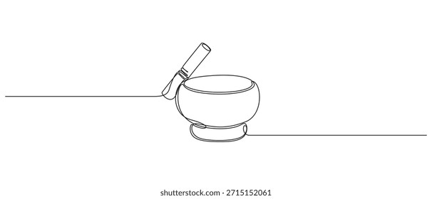 ícone de tigela de canto desenho contínuo de uma linha, Desenho de linha contínua de medicina de ervas Icon.one arte de linha cantando bowl vetor ilustração.