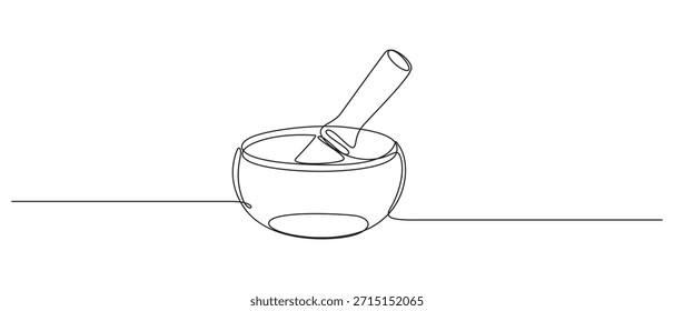 ícone de tigela de canto desenho contínuo de uma linha, Desenho de linha contínua de medicina de ervas Icon.one arte de linha cantando bowl vetor ilustração.