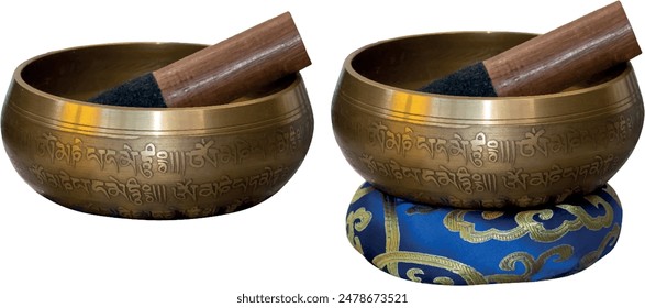 singing bowl set. vector file. isolated. transparent
