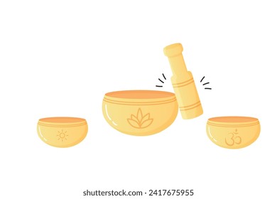 singing bowl, sound treatment, cartoon style isolated on white background