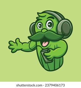 Singing Cactus Creative Cartoon Illustration
